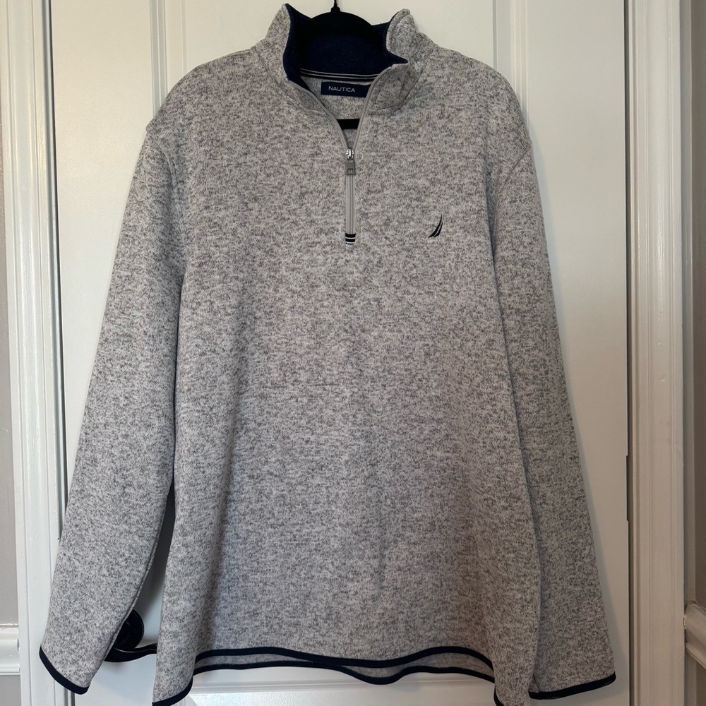 Nautica Men's Gray with Navy Trim Quarter Zip Pullover XXL Sweater